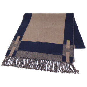 HERMES H Passant Cashmere Fringe Stole Scarf Brown Men's